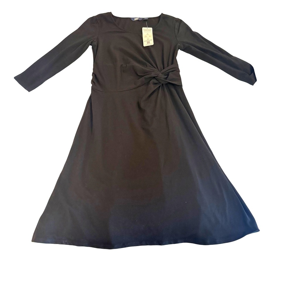 Lands End Womens Black Twist Front Fit Flare Dress 3/4 Sleeve Tencel Modal S 6-8 - Picture 6 of 7